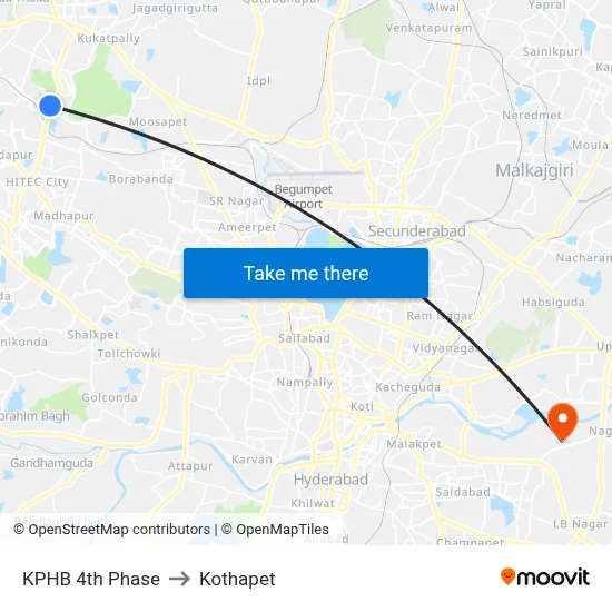 KPHB 4th Phase to Kothapet map