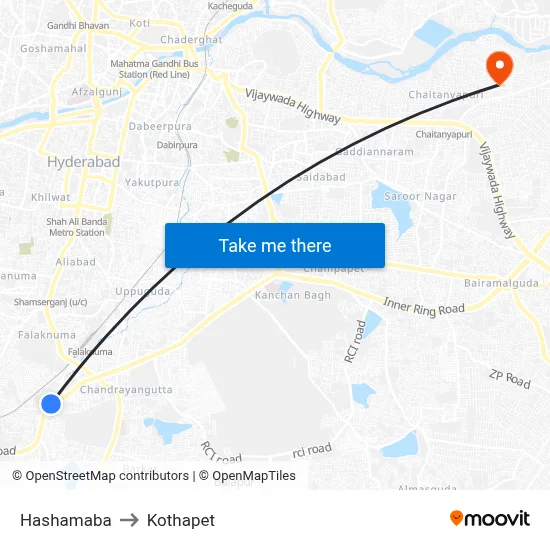 Hashamaba to Kothapet map