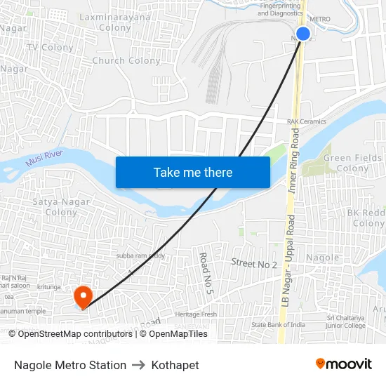 Nagole Metro Station to Kothapet map