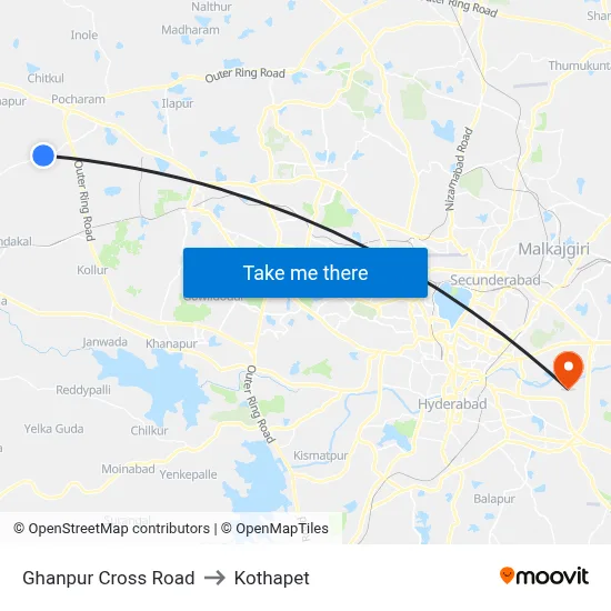 Ghanpur Cross Road to Kothapet map