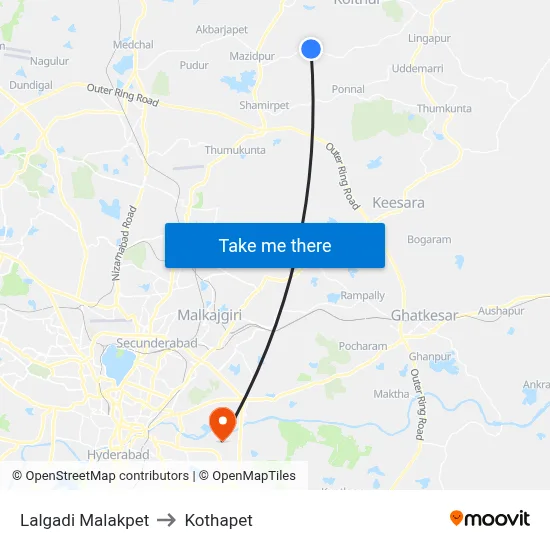 Lalgadi Malakpet to Kothapet map