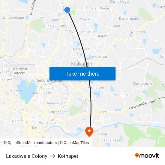 Lakadwala Colony to Kothapet map