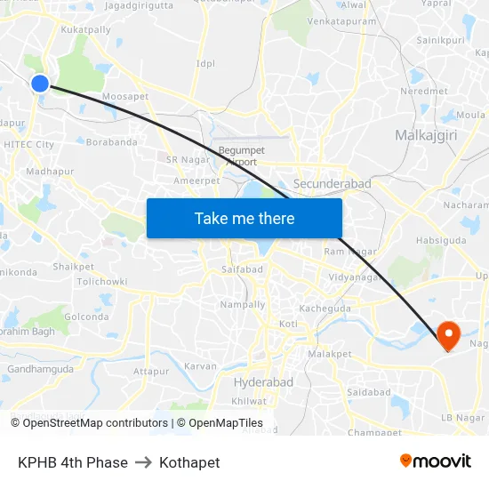 KPHB 4th Phase to Kothapet map