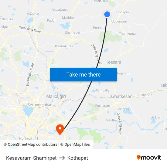 Kesavaram-Shamirpet to Kothapet map