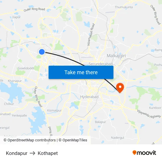 Kondapur to Kothapet map