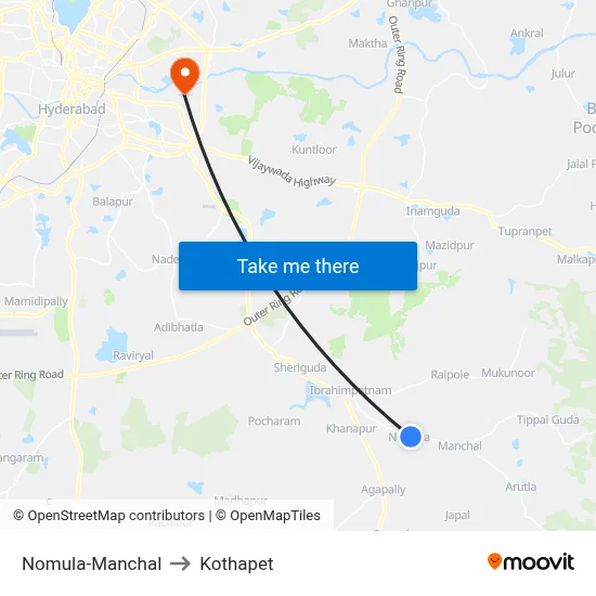 Nomula-Manchal to Kothapet map