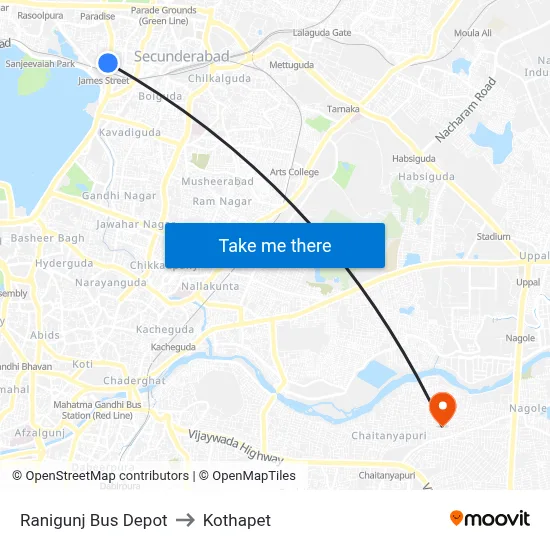 Ranigunj Bus Depot to Kothapet map
