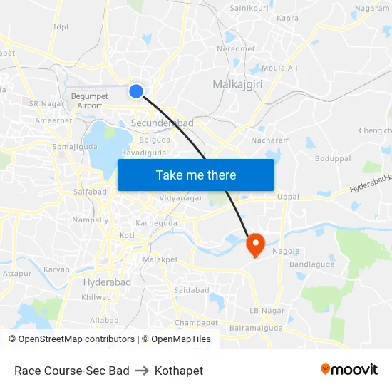Race Course-Sec Bad to Kothapet map