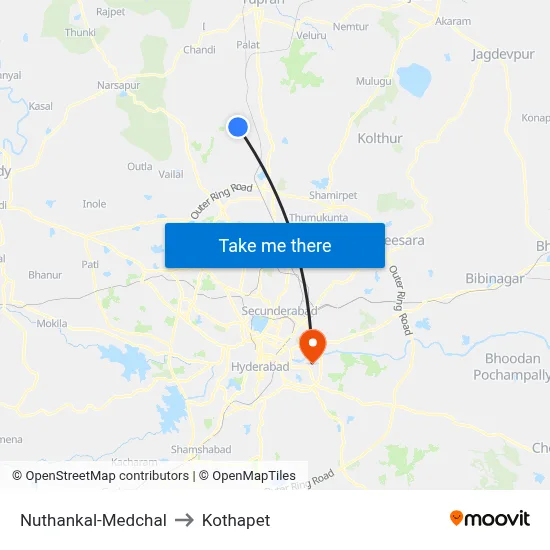 Nuthankal-Medchal to Kothapet map