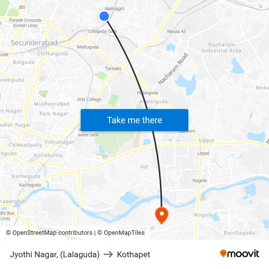 Jyothi Nagar, (Lalaguda) to Kothapet map