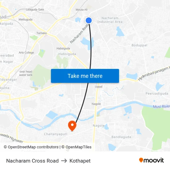 Nacharam Cross Road to Kothapet map