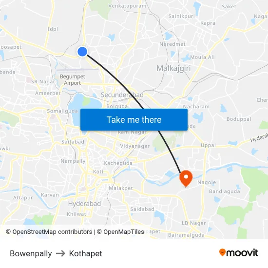 Bowenpally to Kothapet map