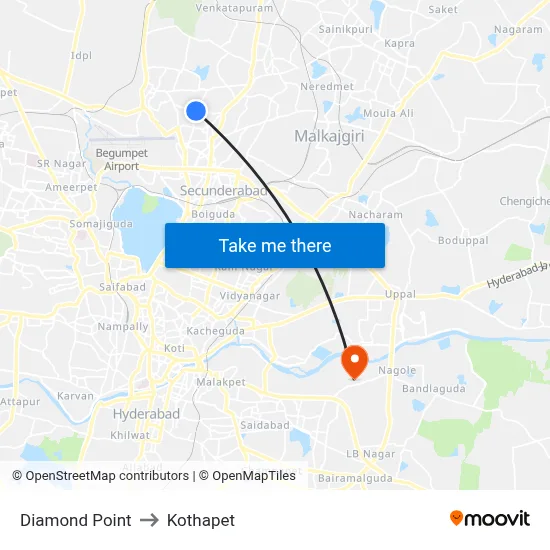 Diamond Point to Kothapet map