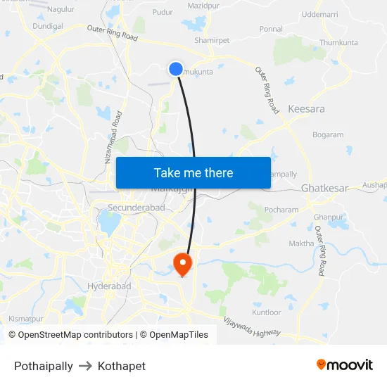 Pothaipally to Kothapet map