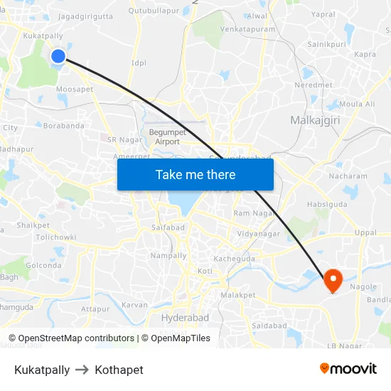Kukatpally to Kothapet map