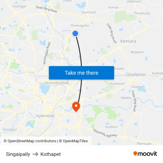 Singaipally to Kothapet map