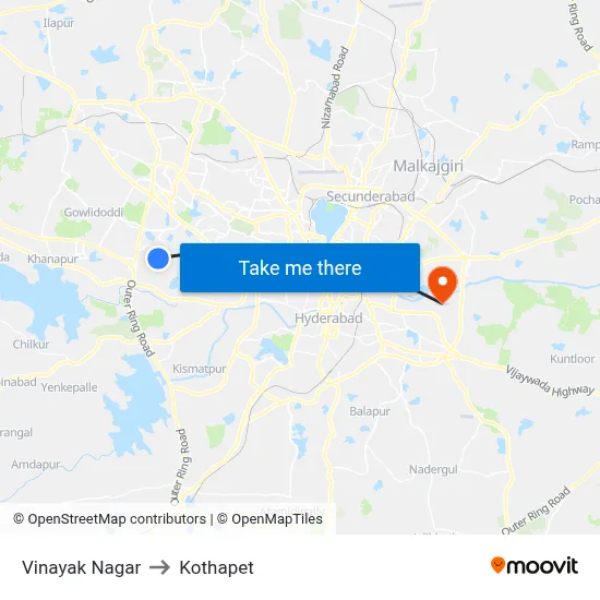 Vinayak Nagar to Kothapet map