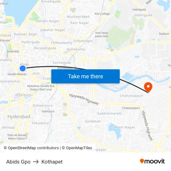 Abids Gpo to Kothapet map