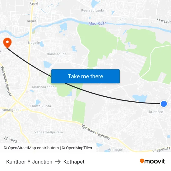 Kuntloor Y Junction to Kothapet map