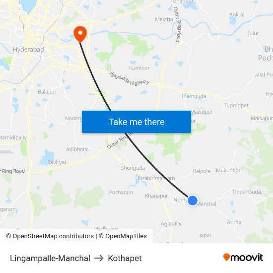 Lingampalle-Manchal to Kothapet map
