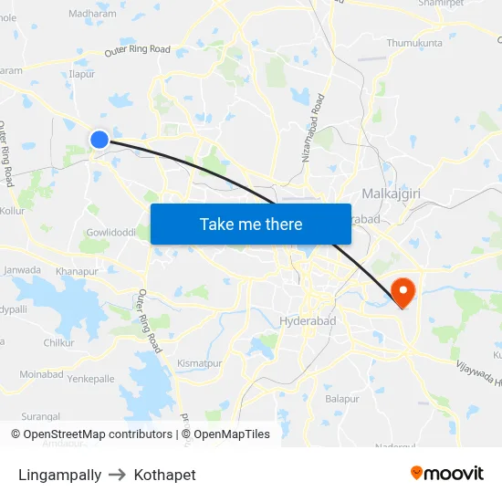 Lingampally to Kothapet map