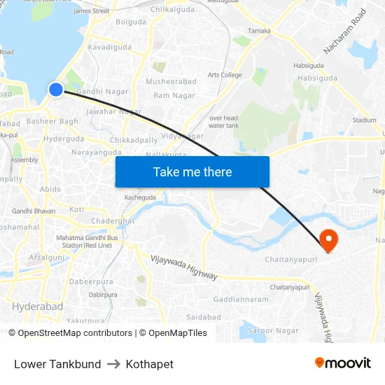 Lower Tankbund to Kothapet map