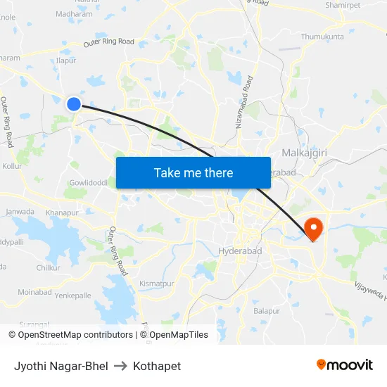 Jyothi Nagar-Bhel to Kothapet map