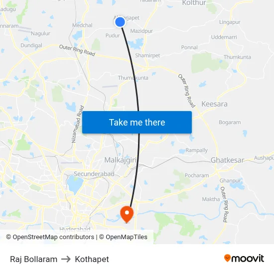 Raj Bollaram to Kothapet map