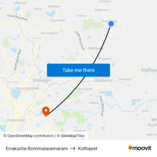Errakunta-Bommalaramaram to Kothapet map