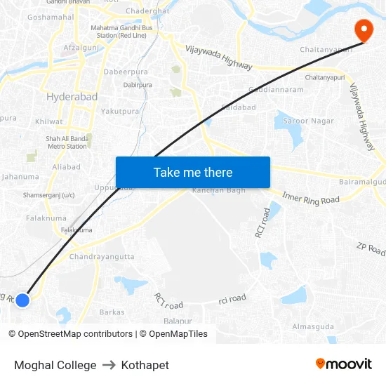 Moghal College to Kothapet map