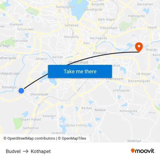 Budvel to Kothapet map