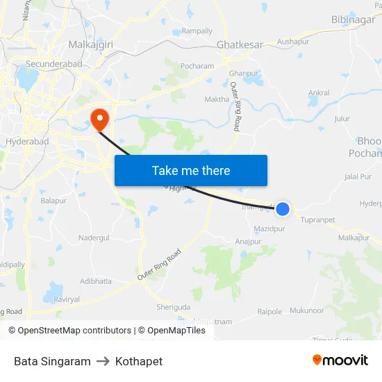 Bata Singaram to Kothapet map