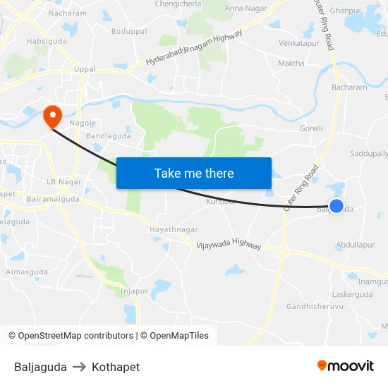 Baljaguda to Kothapet map