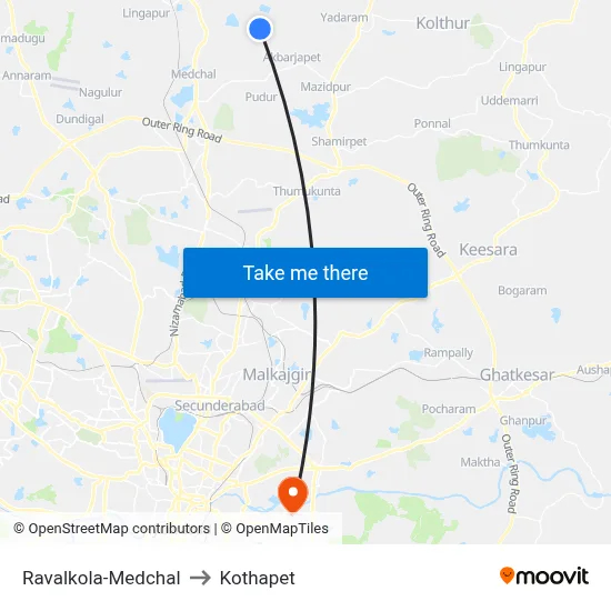 Ravalkola-Medchal to Kothapet map