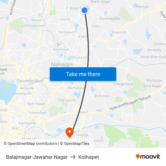 Balajinagar-Jawahar Nagar to Kothapet map