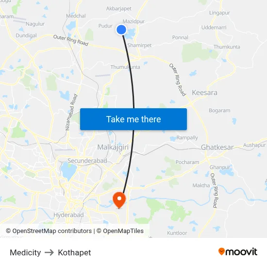 Medicity to Kothapet map