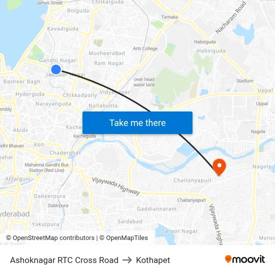 Ashoknagar RTC Cross Road to Kothapet map