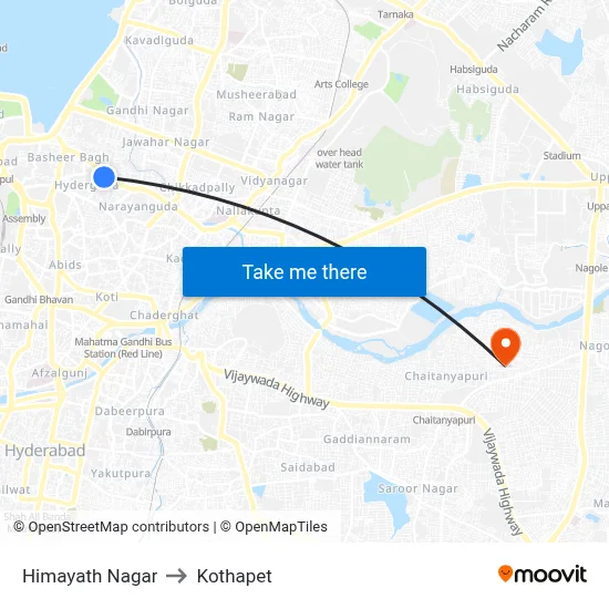 Himayath Nagar to Kothapet map