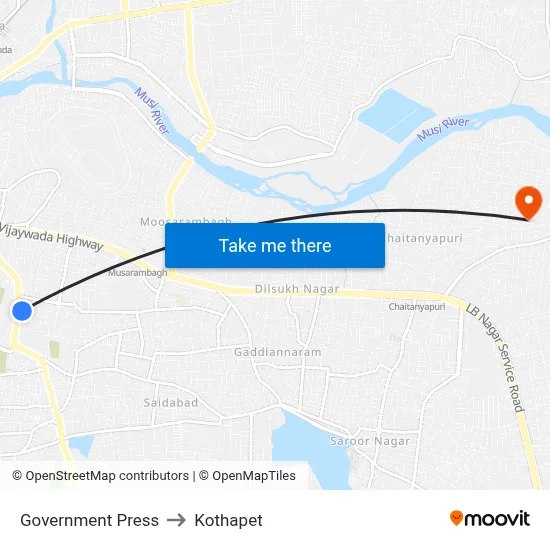 Government Press to Kothapet map
