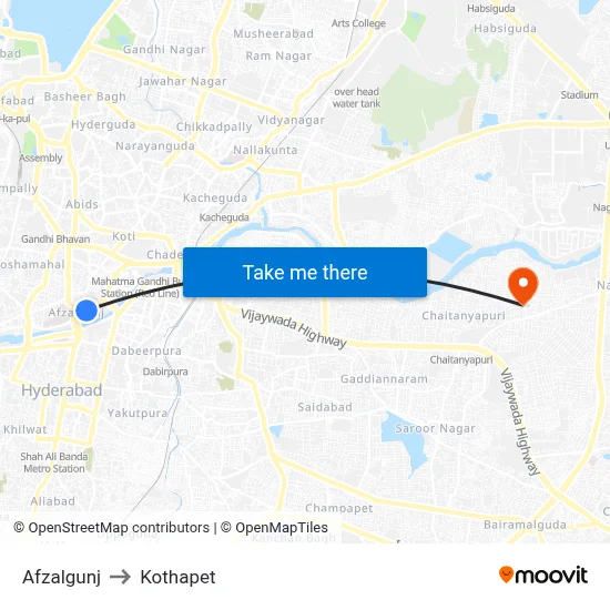 Afzalgunj to Kothapet map