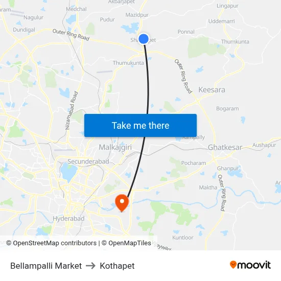 Bellampalli Market to Kothapet map