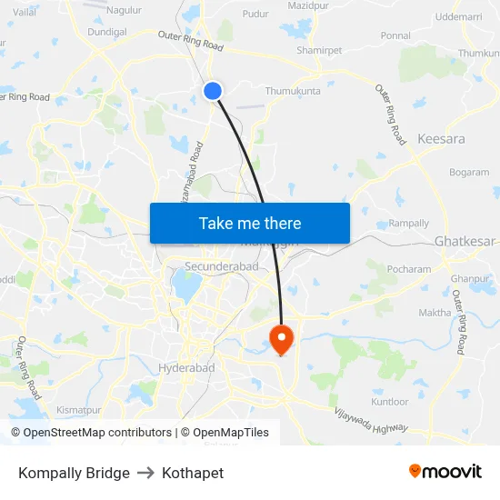 Kompally Bridge to Kothapet map