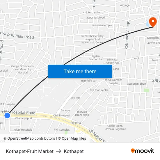 Kothapet-Fruit Market to Kothapet map