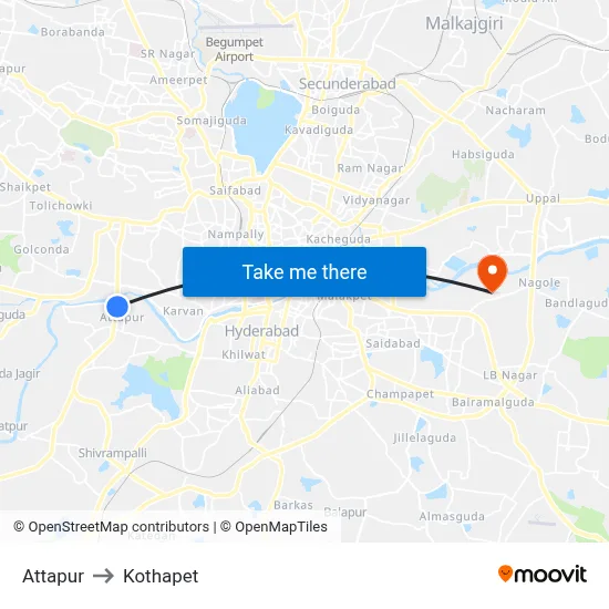 Attapur to Kothapet map