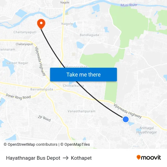 Hayathnagar Bus Depot to Kothapet map