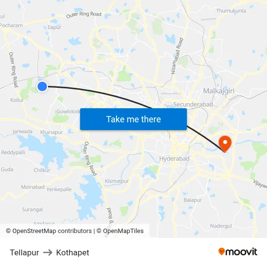 Tellapur to Kothapet map