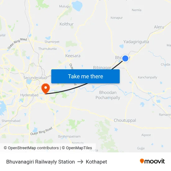 Bhuvanagiri Railwayly Station to Kothapet map