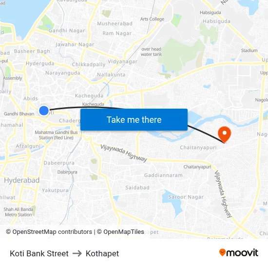 Koti Bank Street to Kothapet map