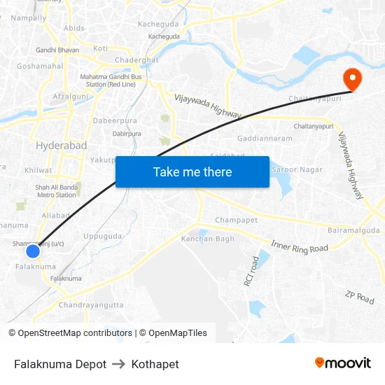 Falaknuma Depot to Kothapet map