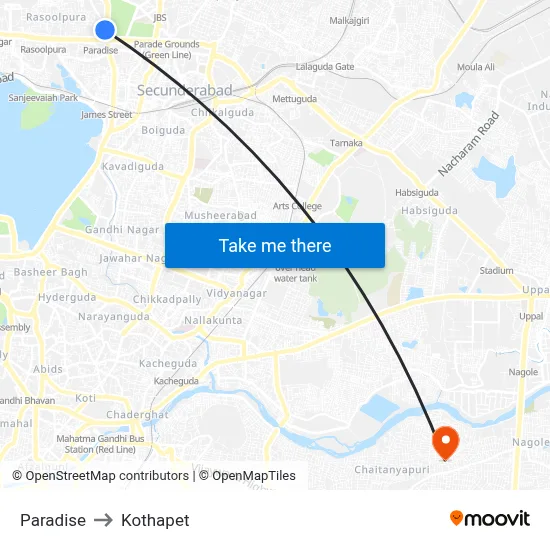 Paradise to Kothapet map